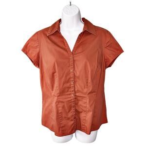 Ann Taylor LOFT Button Down Shirt Short Sleeve Orange 10